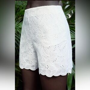 Zara White Eyelet Embroidered High Waist  Shorts Size S